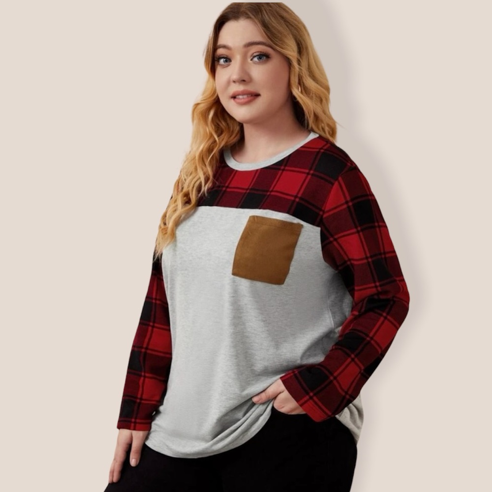 Plaid patched pocket tee
